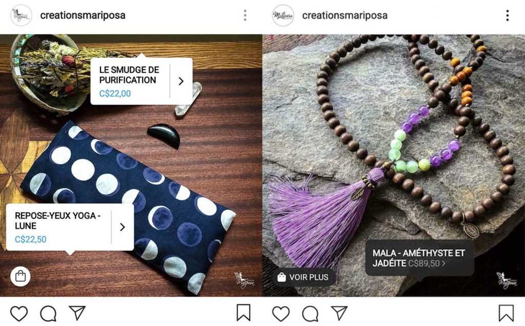 Exemples de post Instagram avec Instagram Shopping.